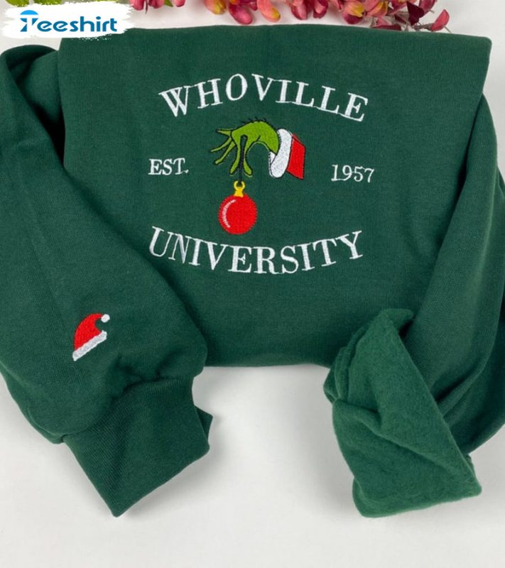 Whoville University Sweatshirt Grinch Hand Hoodie Long Sleeve T-Shirt